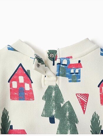 Sweat en coton peigné avec imprimé maisons
