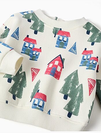 Sweat en coton peigné avec imprimé maisons
