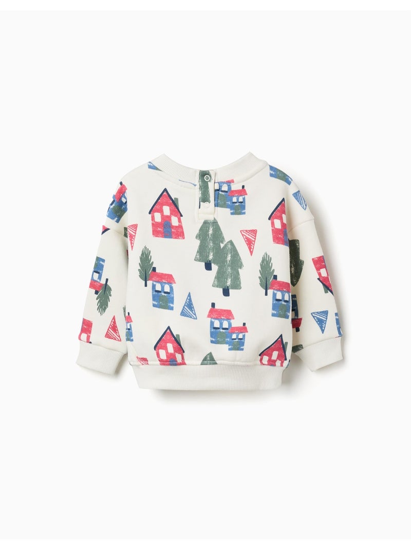 Sweat en coton peigné avec imprimé maisons Blanc - Kiabi