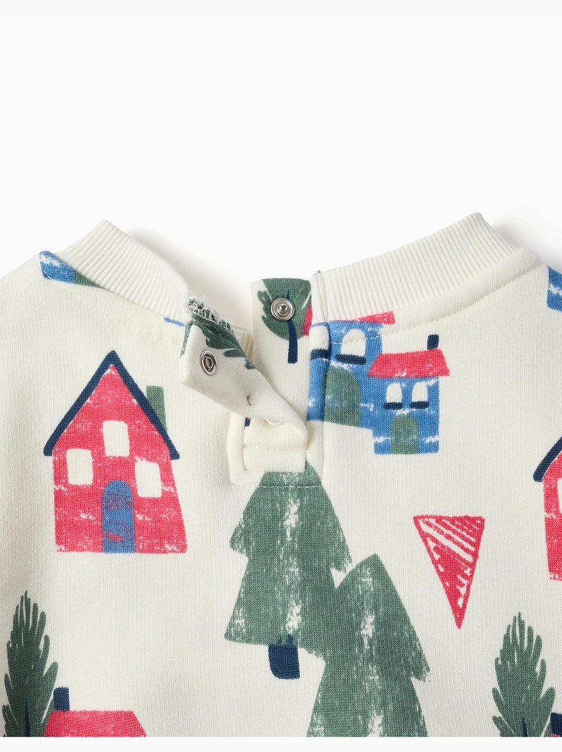 Sweat en coton peigné avec imprimé maisons Blanc - Kiabi
