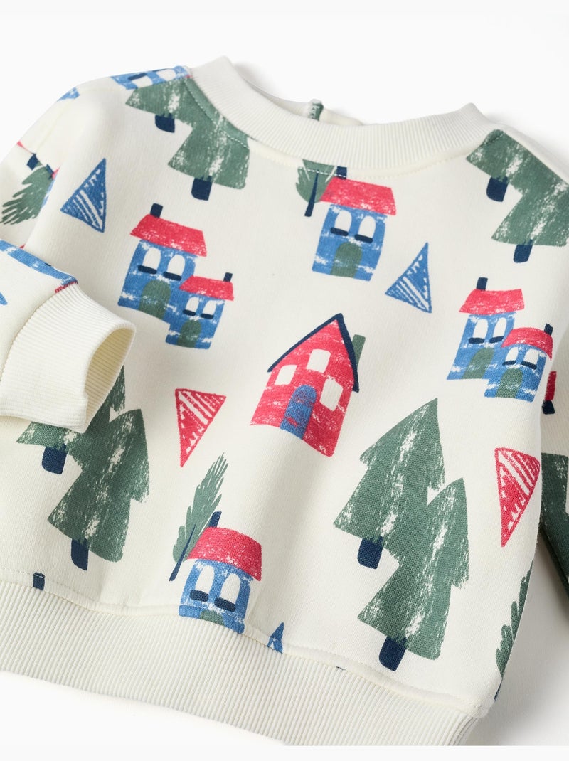 Sweat en coton peigné avec imprimé maisons Blanc - Kiabi