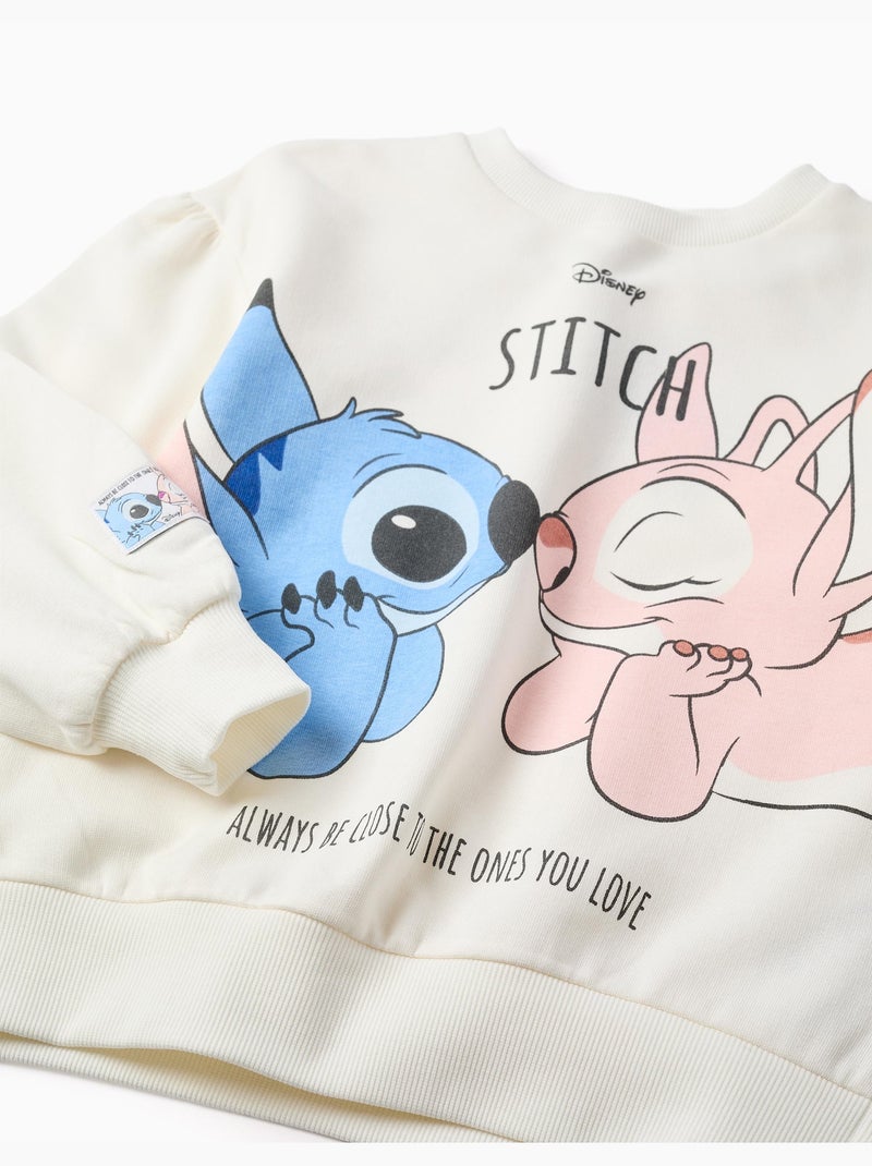 Sweat en coton peigné avec imprimé Stitch & Angel Blanc - Kiabi