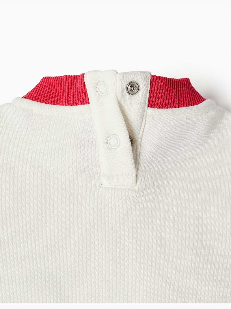 Sweat en coton peigné avec imprimé sur la poitrine Blanc - Kiabi