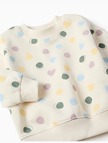 Sweat en coton peigné avec motif de cœurs et pois