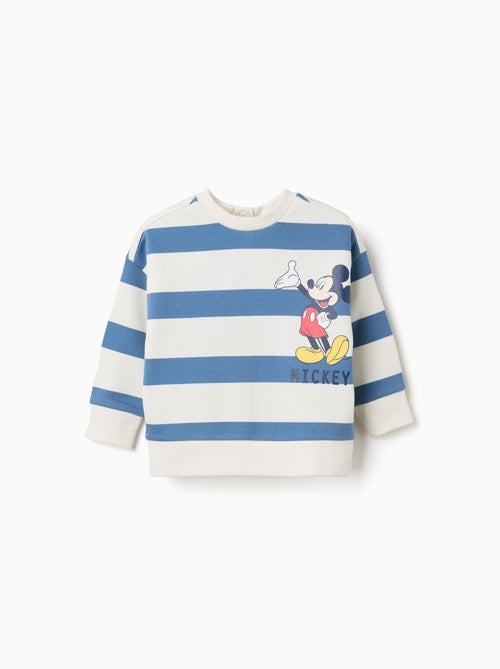 Sweat en coton peigné rayé avec imprimé Mickey - Kiabi