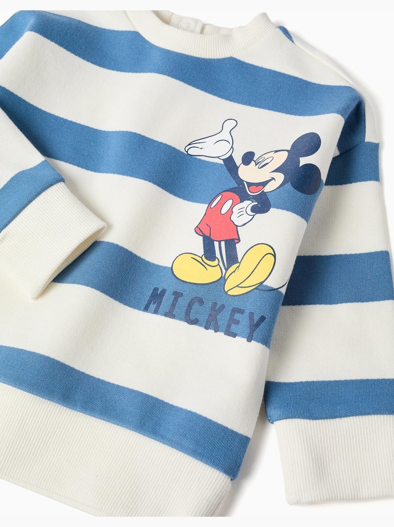 Sweat en coton peigné rayé avec imprimé Mickey Bleu Bleu - Kiabi