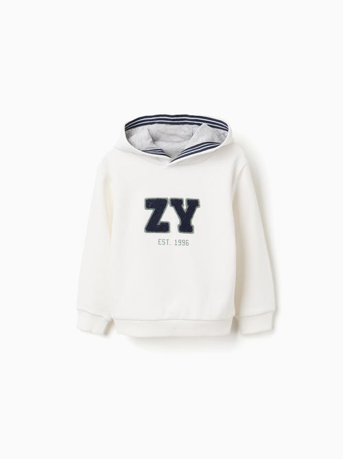 Sweat en coton polyester Peigné avec Capuche et Broderie - Kiabi
