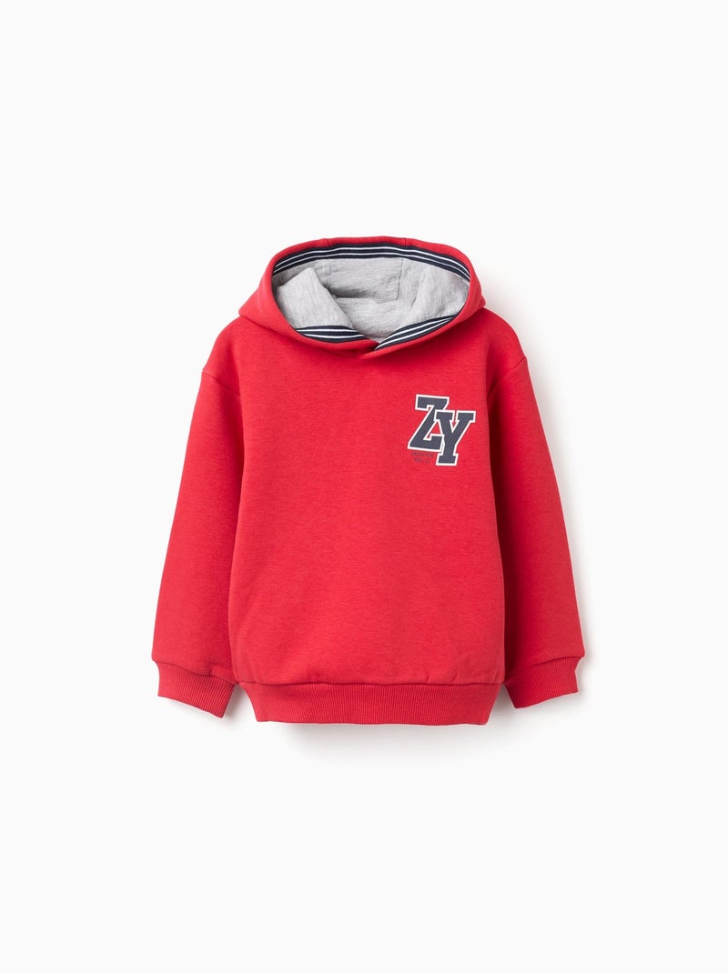 Sweat en coton polyester peigné avec Capuche et Broderie Rouge - Kiabi