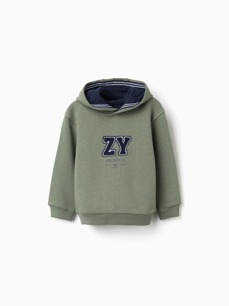 Sweat en coton polyester peigné avec Capuche et Broderie Vert foncé - Kiabi