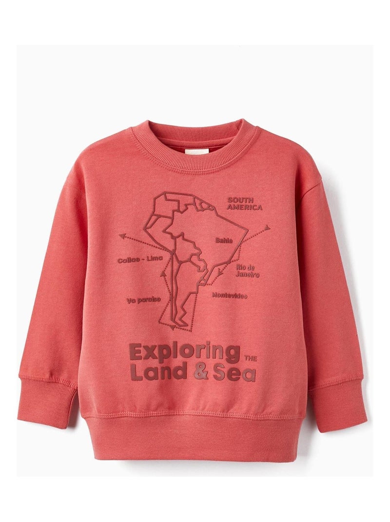 Sweat en coton pour garçon 'Explorer la Terre et la Mer'   GREAT GOALS GREAT WORLD Rose - Kiabi