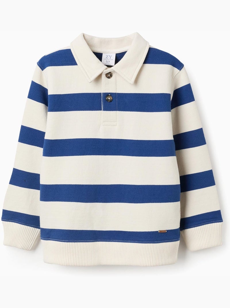 Sweat en coton rayé avec col polo Bleu foncé - Kiabi