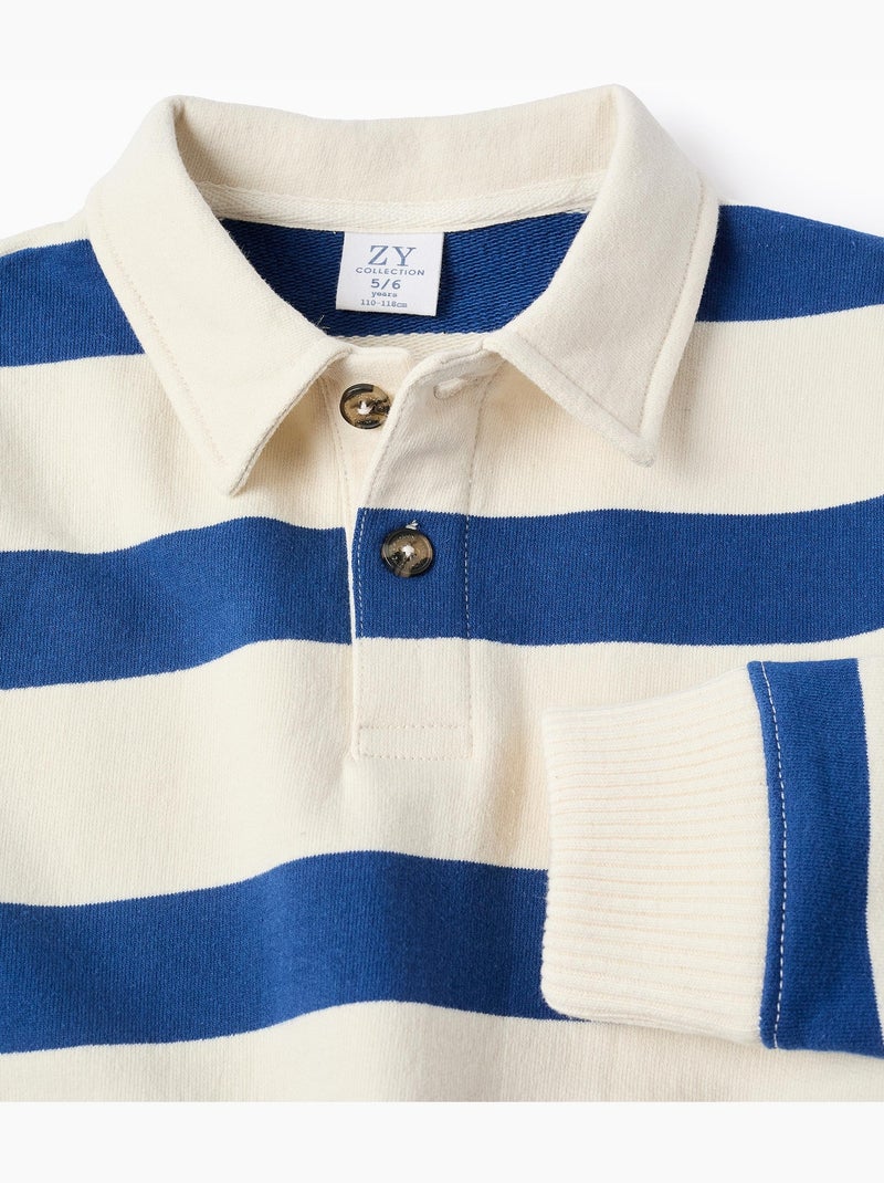 Sweat en coton rayé avec col polo Bleu foncé - Kiabi