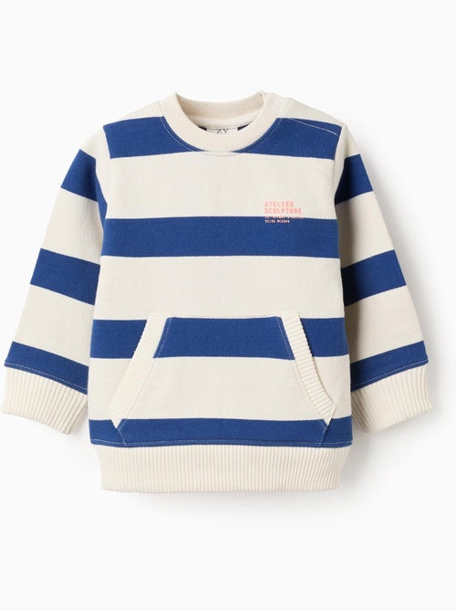 Sweat en coton rayé avec poche kangourou - Kiabi