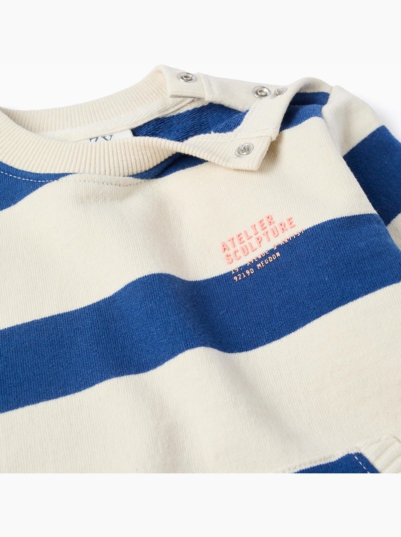 Sweat en coton rayé avec poche kangourou Bleu foncé - Kiabi