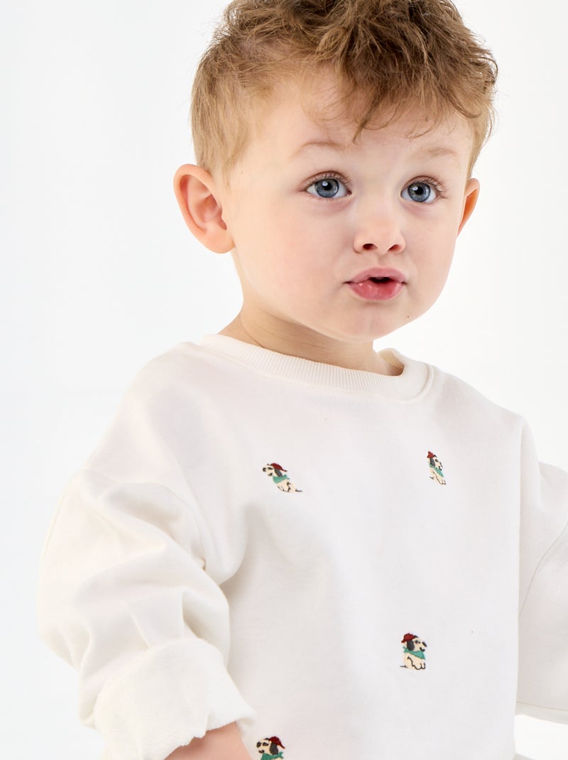 Sweat en French Terry avec broderies Blanc - Kiabi