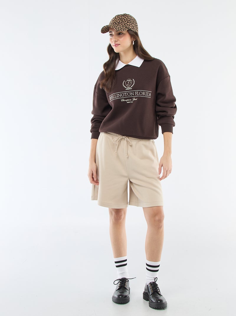 Sweat en french terry avec col polo Marron - Kiabi