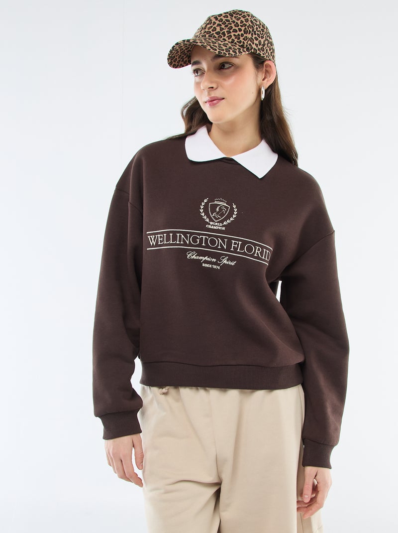 Sweat en french terry avec col polo Marron - Kiabi