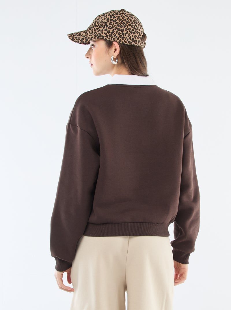 Sweat en french terry avec col polo Marron - Kiabi