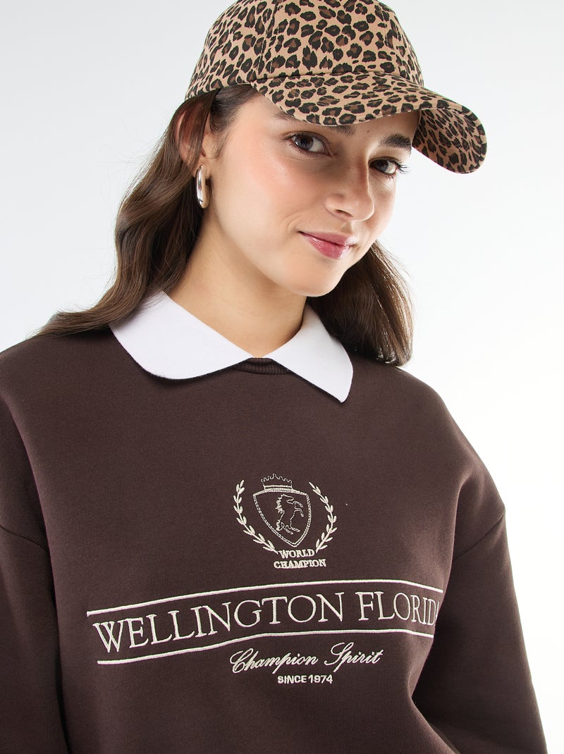 Sweat en french terry avec col polo Marron - Kiabi