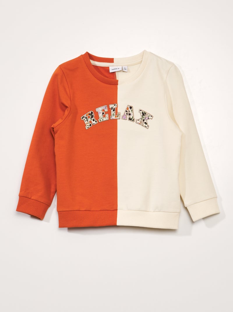 Sweat en jersey bicolore Ecru/orange - Kiabi