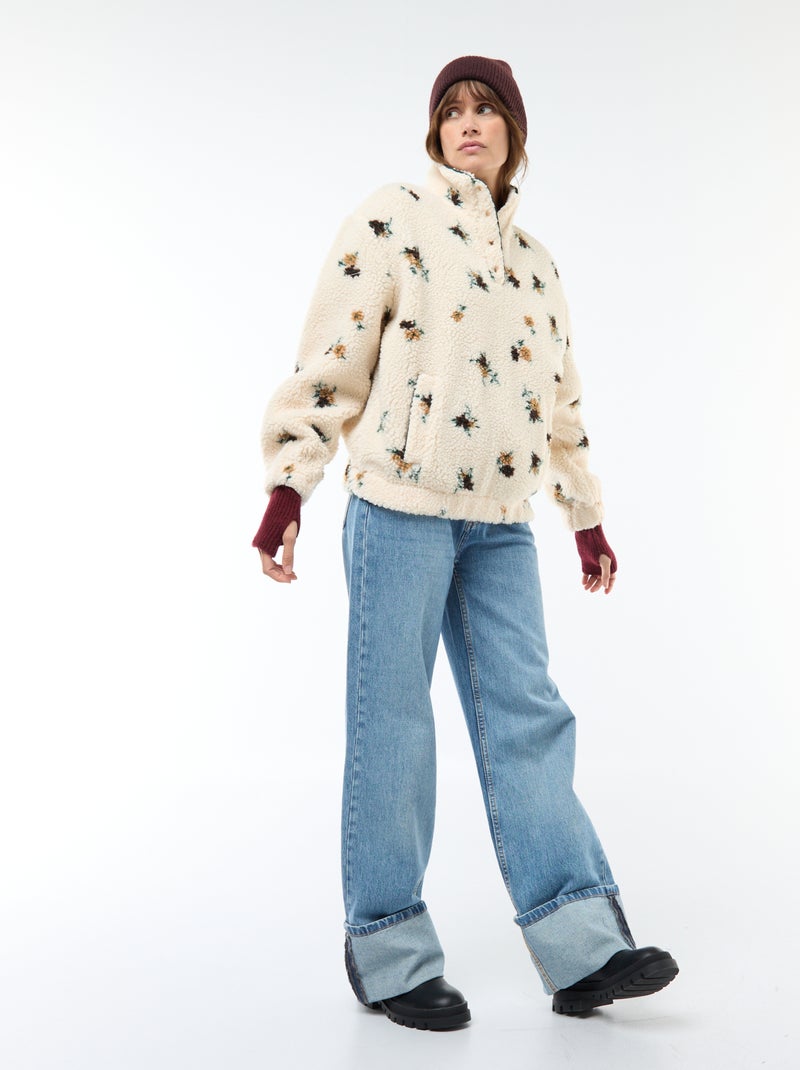 Sweat en maille bouclette imprimé Blanc/vert - Kiabi