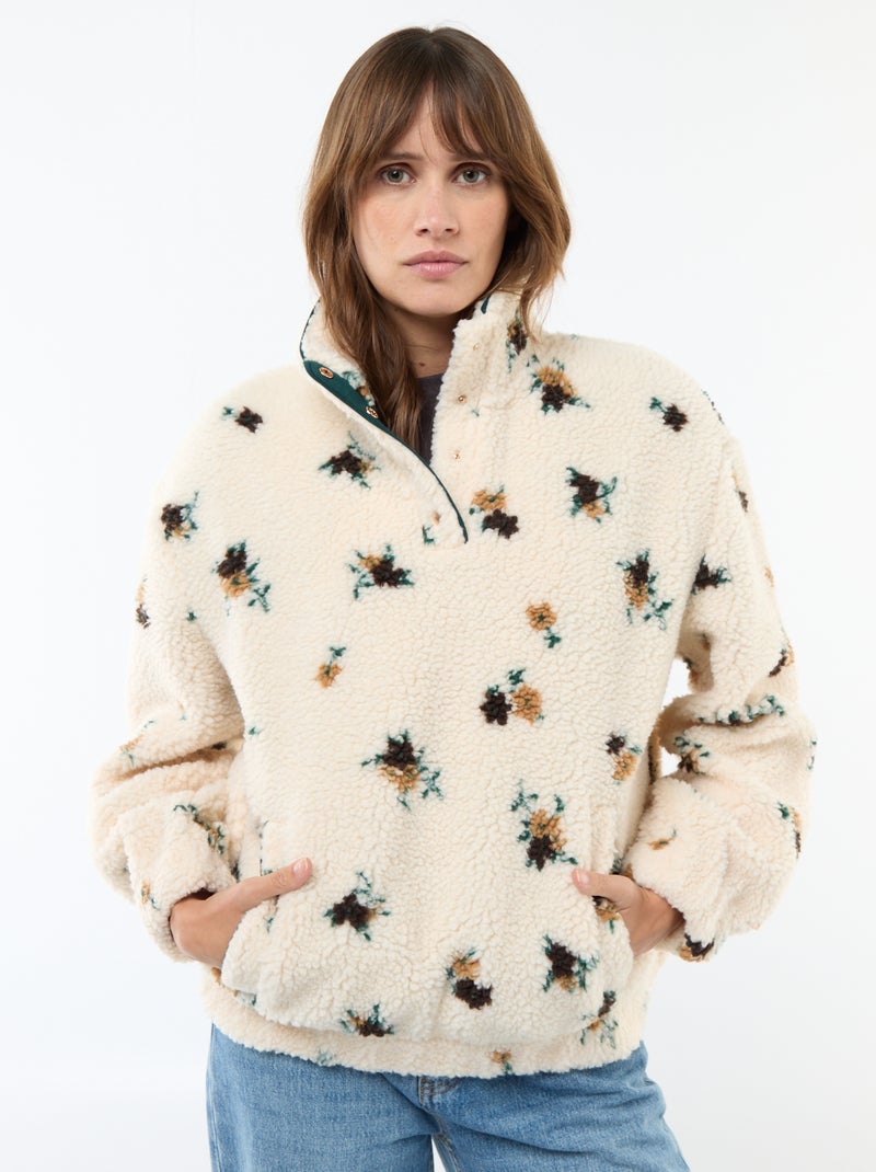 Sweat en maille bouclette imprimé Blanc/vert - Kiabi