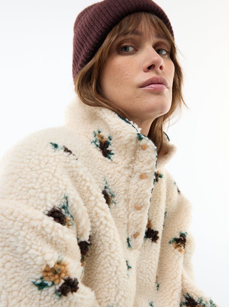 Sweat en maille bouclette imprimé Blanc/vert - Kiabi