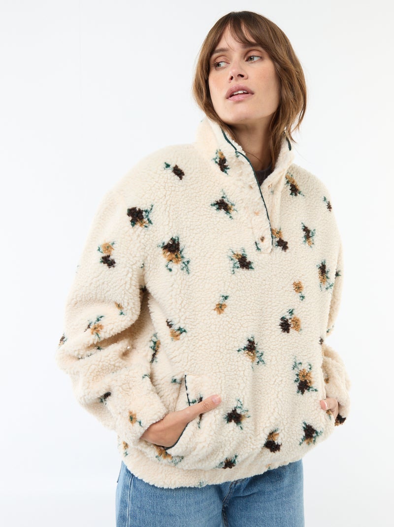 Sweat en maille bouclette imprimé Blanc/vert - Kiabi