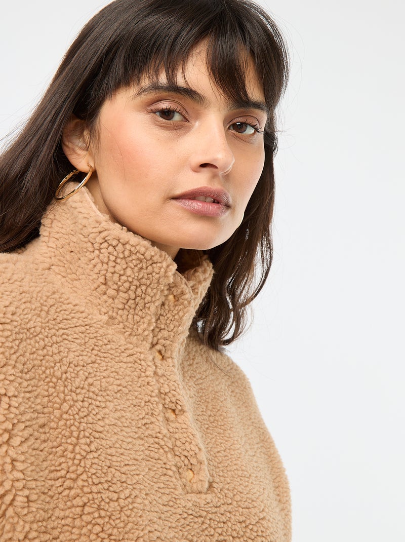 Sweat en maille bouclette imprimé Marron - Kiabi