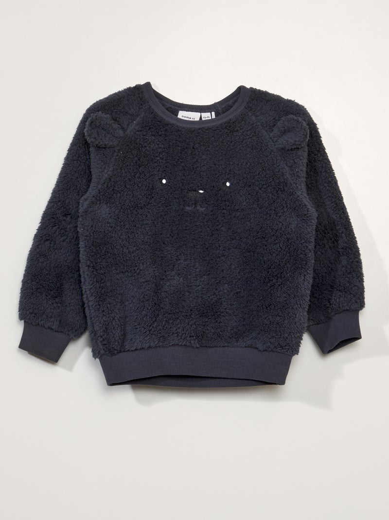 Sweat en maille doudou Bleu marine - Kiabi