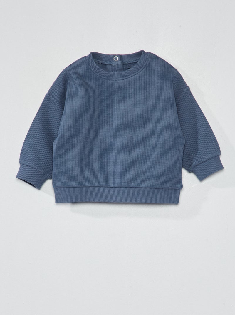 Sweat en maille gaufrée Bleu gris - Kiabi