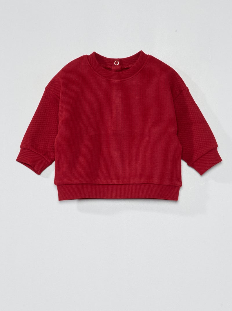 Sweat en maille gaufrée Rouge - Kiabi