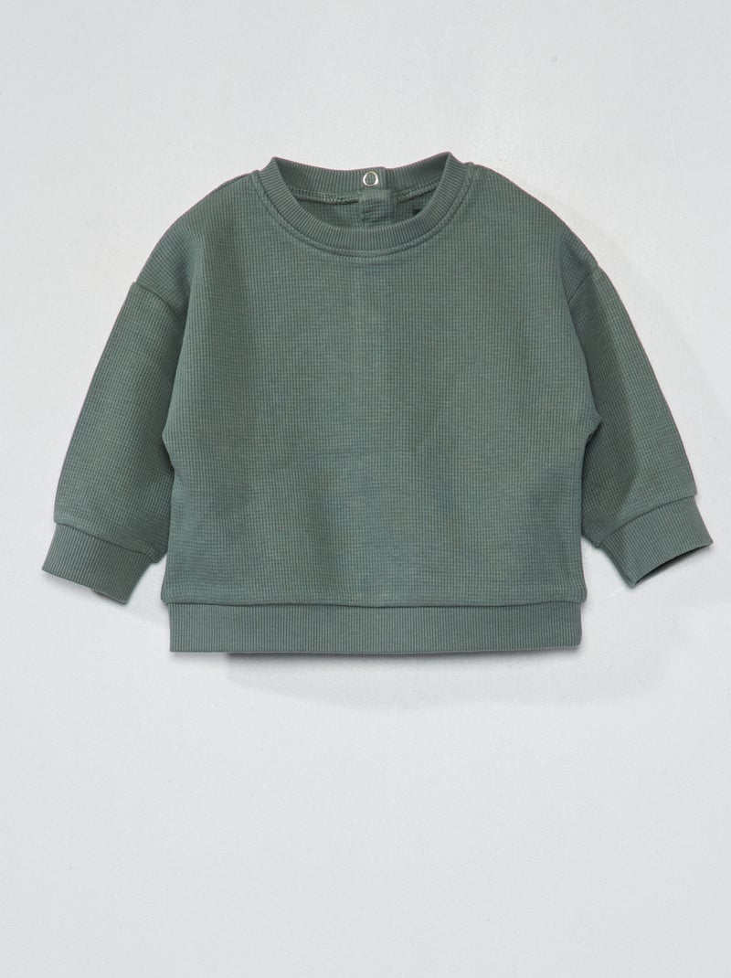 Sweat en maille gaufrée Vert - Kiabi