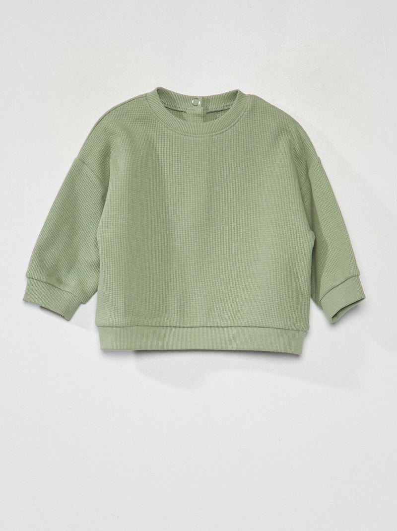 Sweat en maille gaufrée Vert clair - Kiabi
