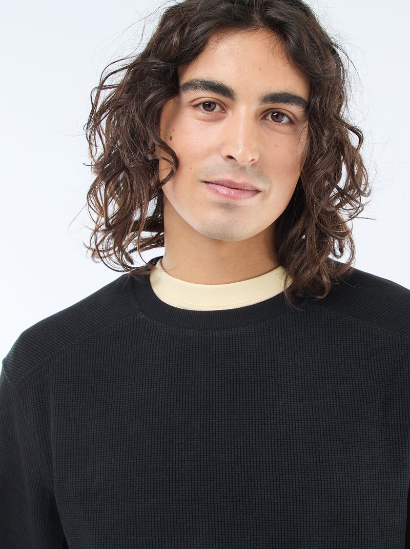 Sweat en maille nid d'abeilles Noir - Kiabi