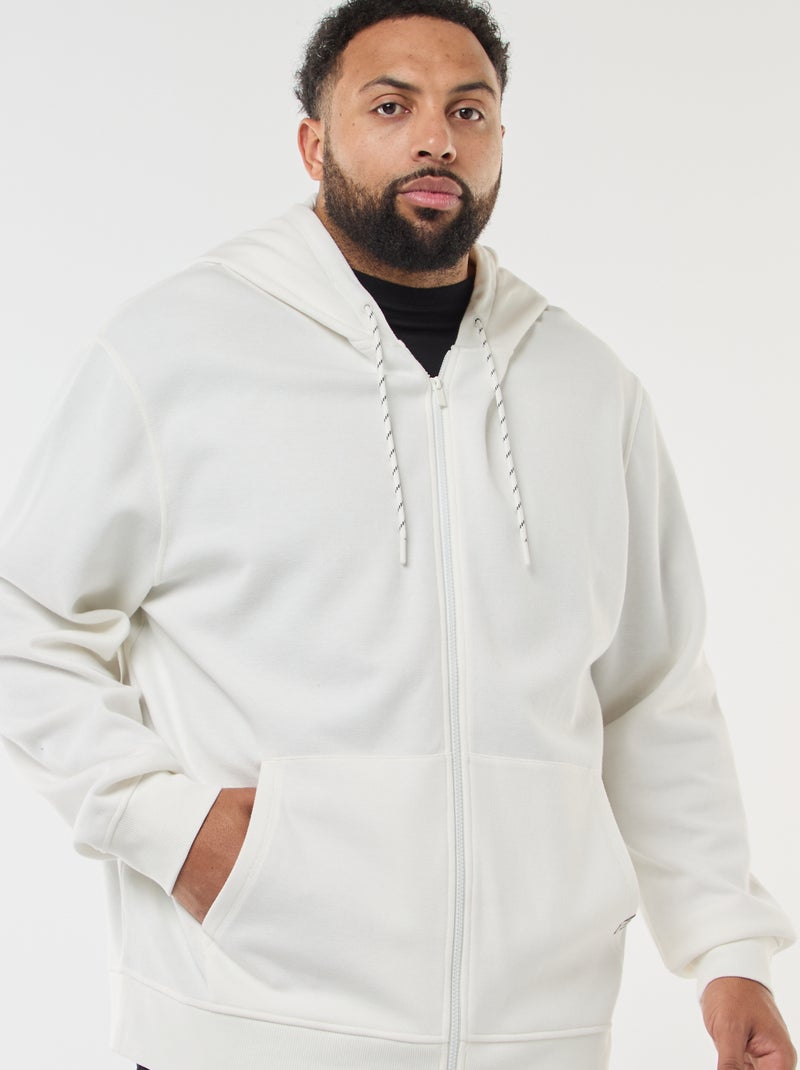 Sweat en maille piquée avec ouverture zippée et capuche Blanc - Kiabi