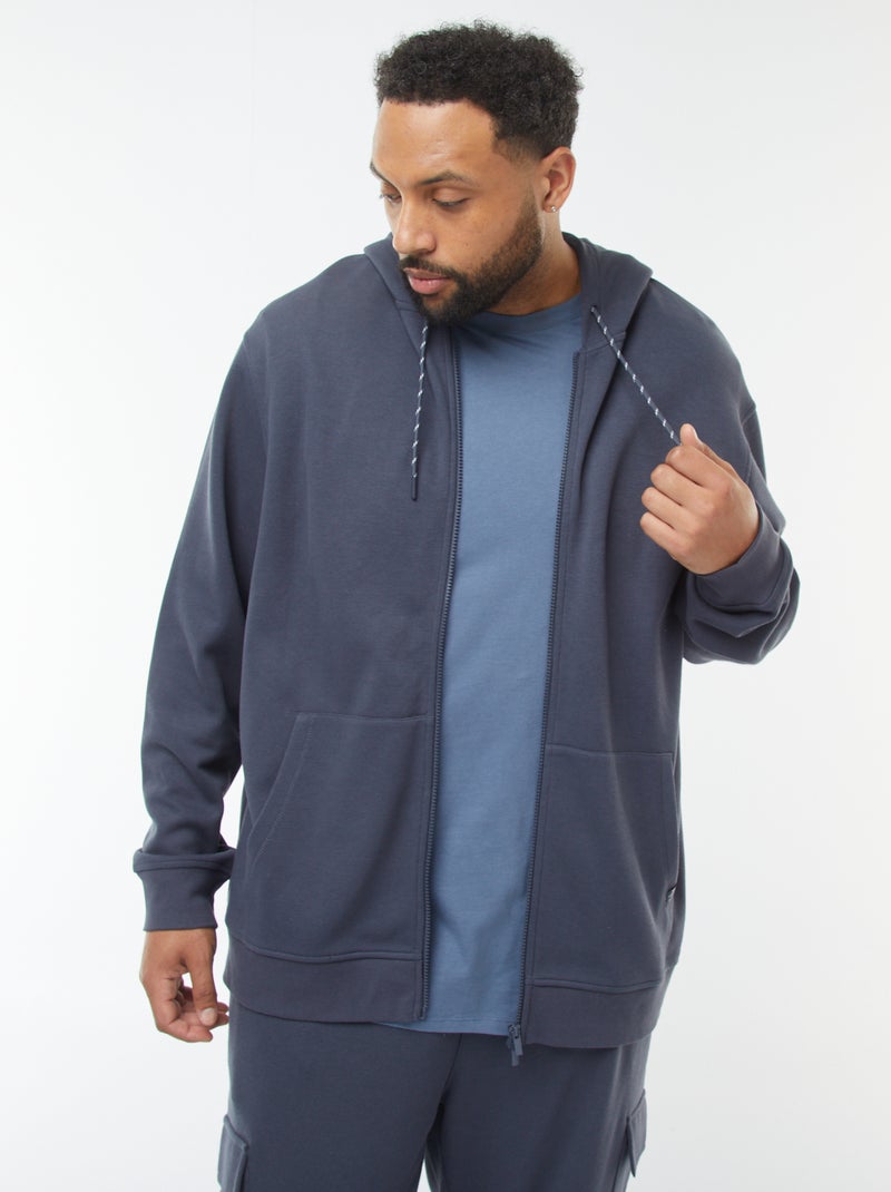 Sweat en maille piquée avec ouverture zippée et capuche Bleu - Kiabi