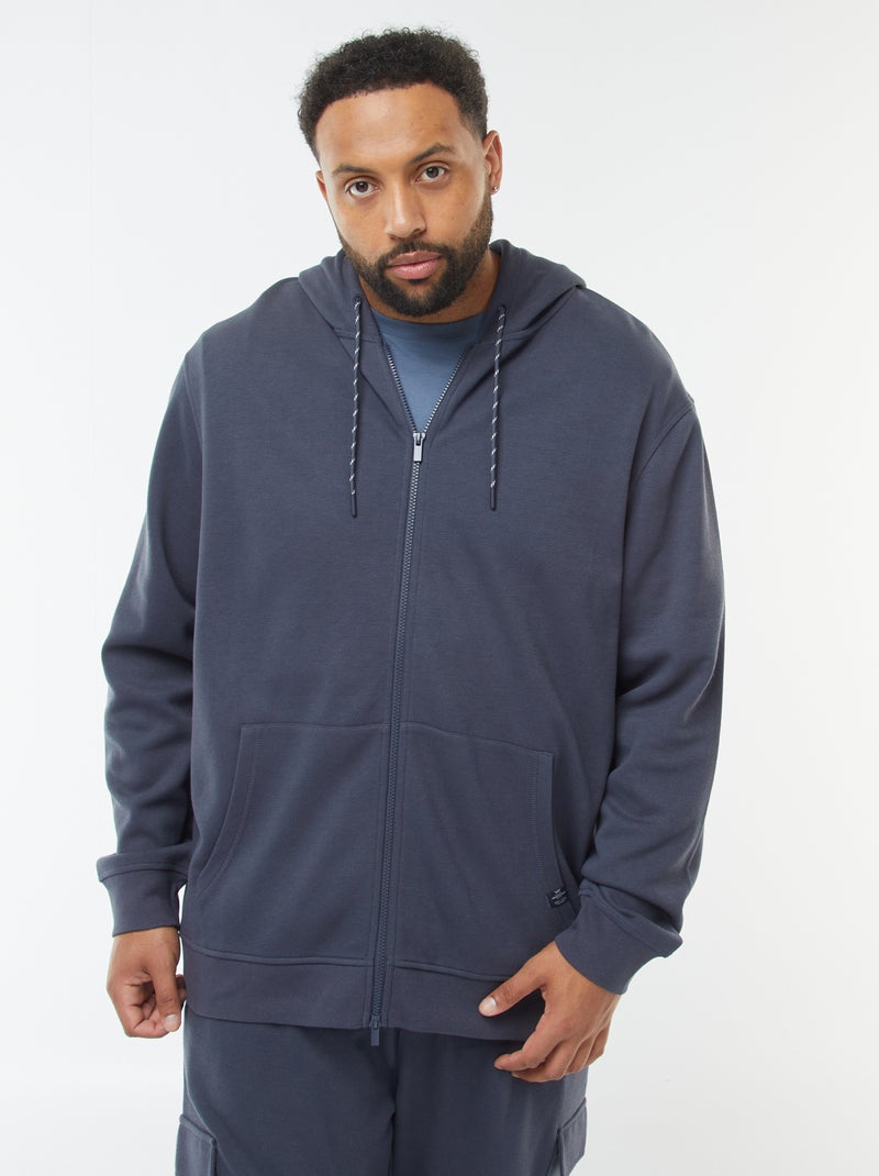 Sweat en maille piquée avec ouverture zippée et capuche Bleu - Kiabi