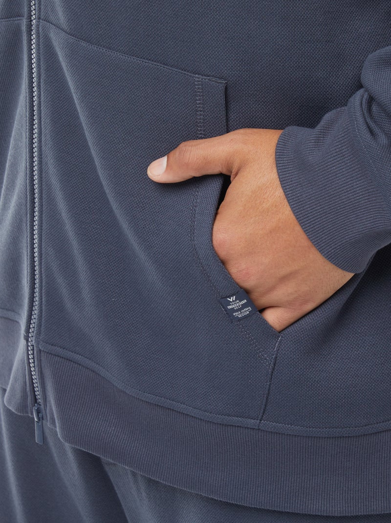 Sweat en maille piquée avec ouverture zippée et capuche Bleu - Kiabi