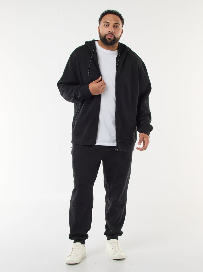 Sweat en maille piquée avec ouverture zippée et capuche Noir - Kiabi