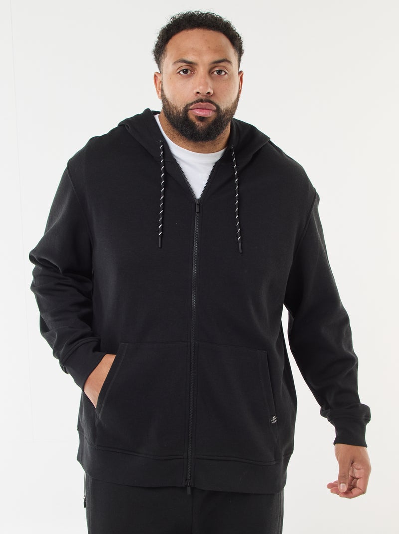 Sweat en maille piquée avec ouverture zippée et capuche Noir - Kiabi