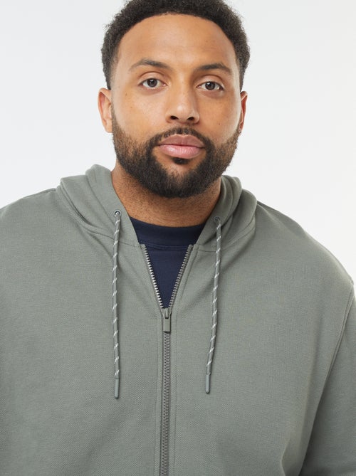 Sweat en maille piquée avec ouverture zippée et capuche - Kiabi