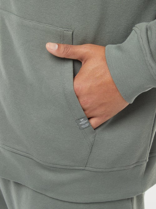 Sweat en maille piquée avec ouverture zippée et capuche - Kiabi