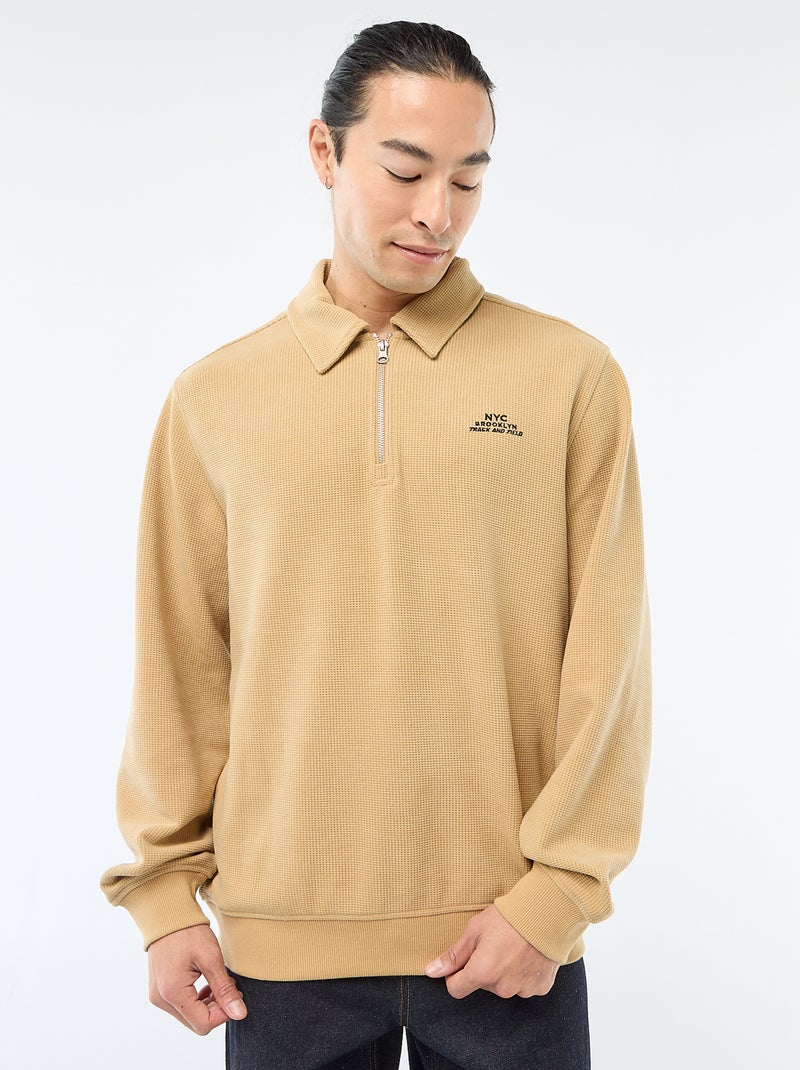 Sweat en matière gaufrée Beige - Kiabi