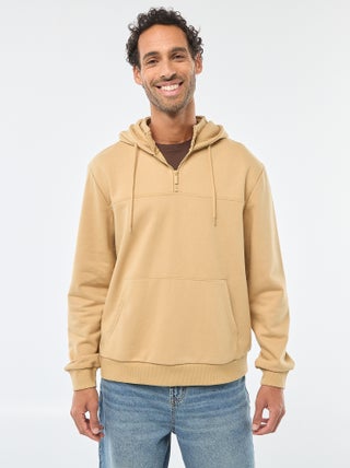Sweat en molleton à capuche avec ouverture zippée au col