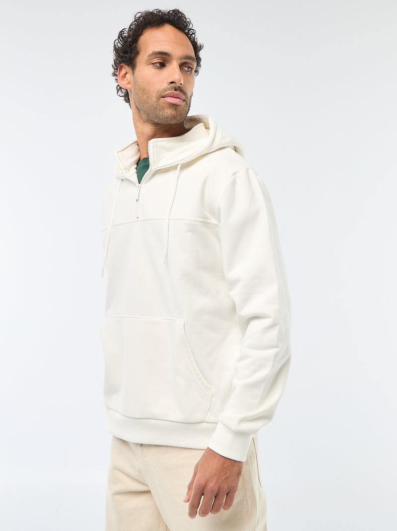 Sweat en molleton à capuche avec ouverture zippée au col Blanc - Kiabi