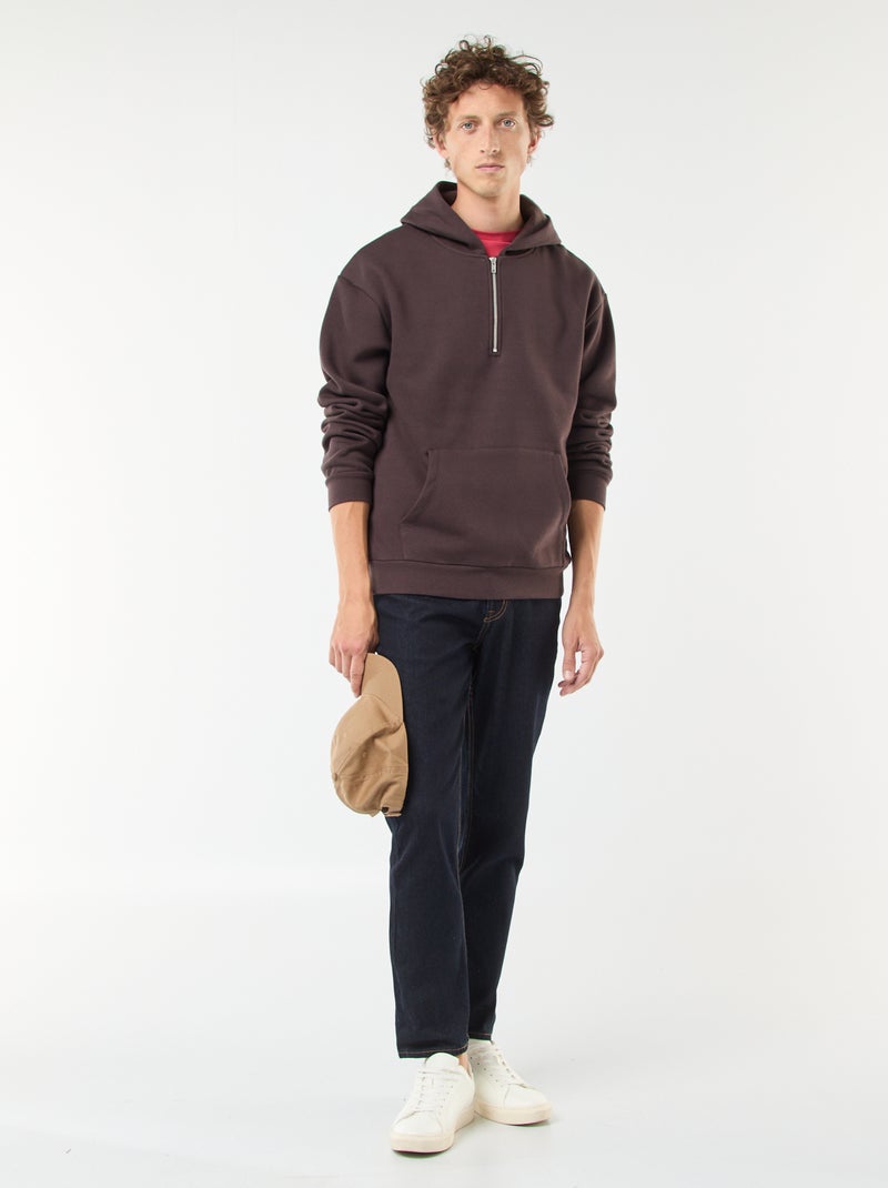 Sweat en molleton à capuche avec ouverture zippée au col Marron - Kiabi