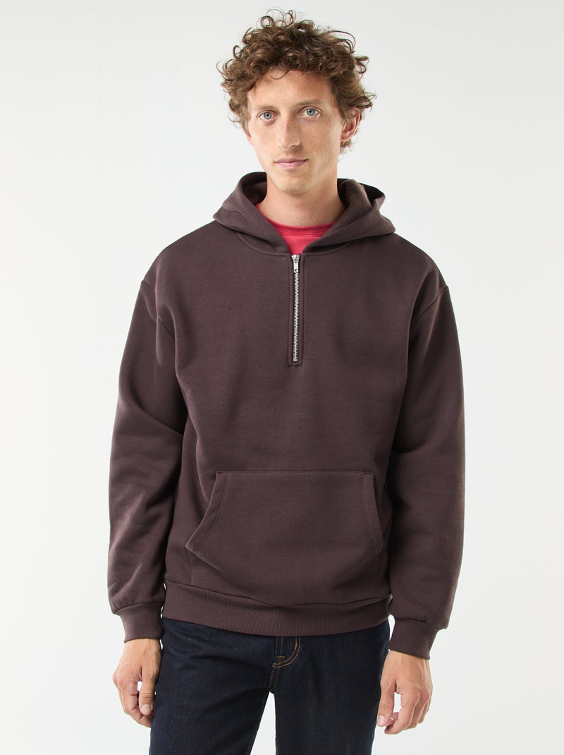Sweat en molleton à capuche avec ouverture zippée au col Marron - Kiabi