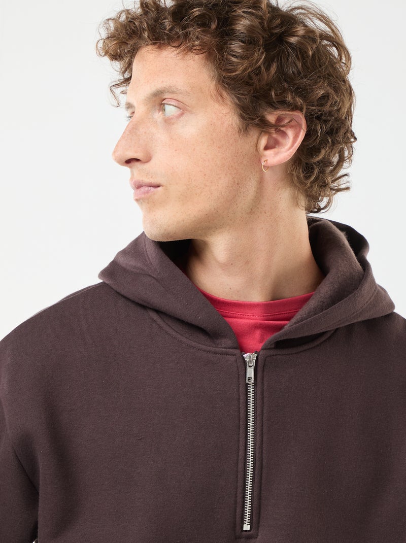 Sweat en molleton à capuche avec ouverture zippée au col Marron - Kiabi