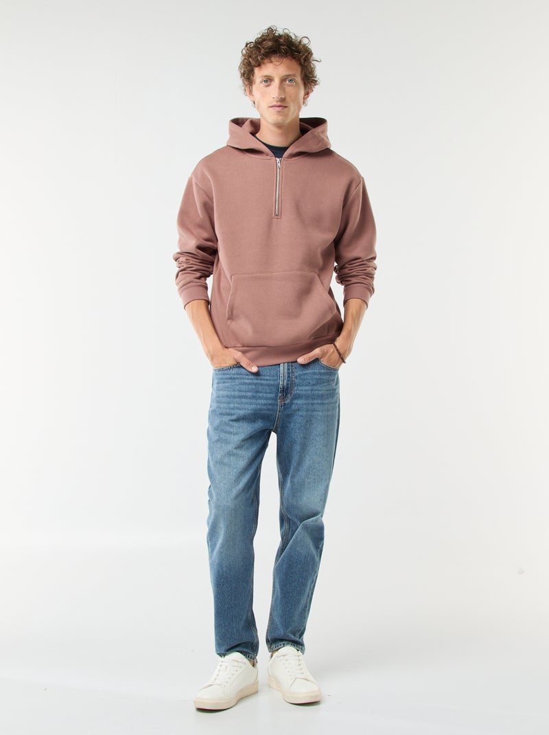 Sweat en molleton à capuche avec ouverture zippée au col Marron - Kiabi